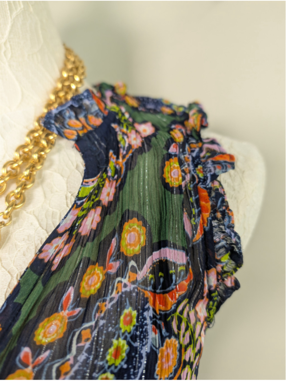 Anthropologie 0 Elmira Tiered Ruffle Midi Sleeveless Floral Paisley Sheer - Picture 4 of 14